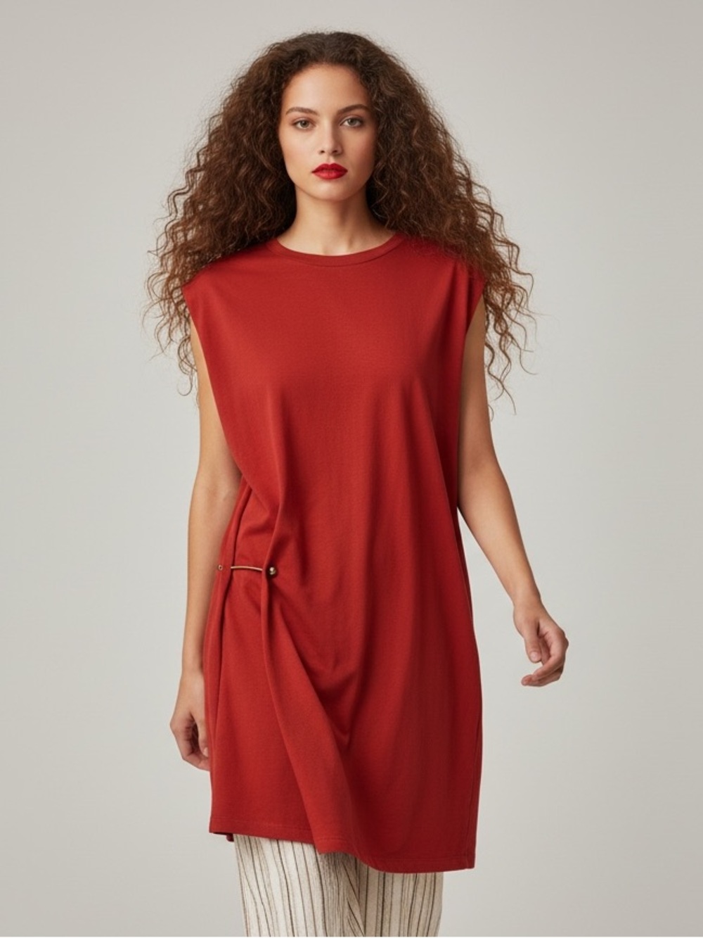 Free People Bianca Grommet Hardware Tunic Mini Dress Red S